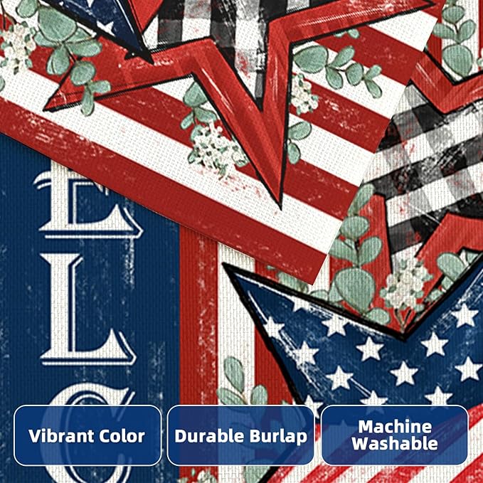 Welcome 4th of July House Flags for Outdoor, Patriotic American Stars and Stripes Large Yard Decorations, Decorative Decor for Summer 250th USA Anniversary Holiday Outside 28x40 Inch Double Sided