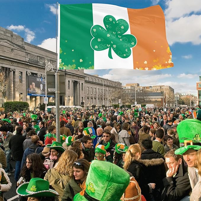 St Patricks Day Flags 3x5 Ft Irish Flag Double Printed Shamrock Ireland National Yard Sign Holiday Party Supplies Wall Decor with Brass Grommets for Outdoor Indoor Garden Home House Garage