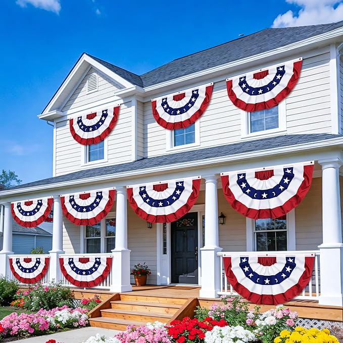 8 Pack 250th Anniversary 1.5x3 FT American Bunting Flag, 4th of July Decorations USA Pleated Fan Flag Memorial Day Outdoor Patriotic Half Fan Flags Banner Fourth of July Independence Day Outside Decor