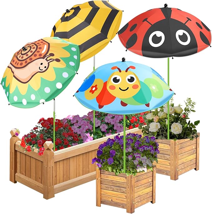 4 Pack Upgraded Plant Umbrellas for Outdoor Plants, 26" Larger Garden Plant Umbrella Shade with Adjustable Angle, 43.4" Higher Sun Shade with Animal Prints for Plants, Potted Plant, Garden Beds