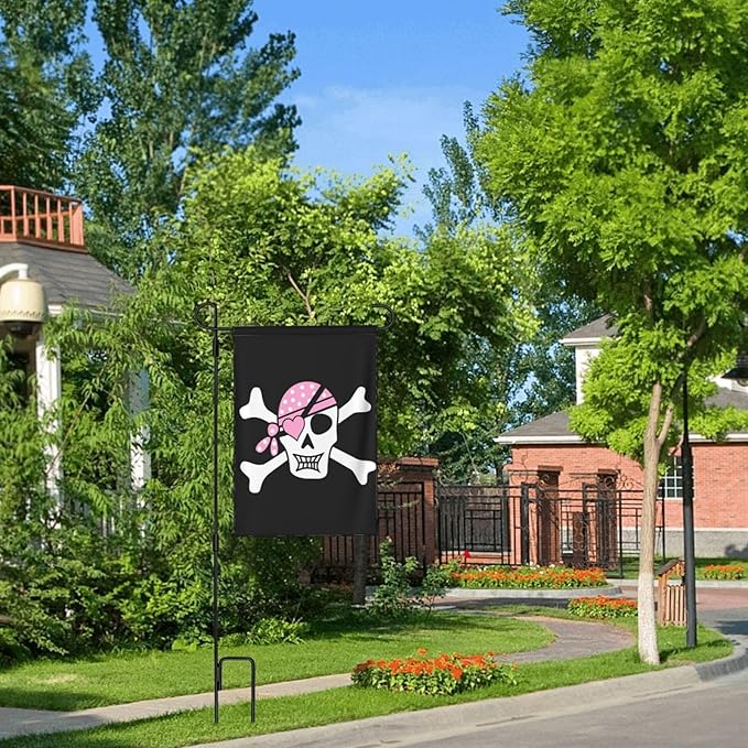 Siiuuol Pink Girl Pirate Skull Garden Flag 28 X 40 In Outdoor Outside Mini Yard Flag House Flags Banner Farmhouse Sign For Home Garden Decoration
