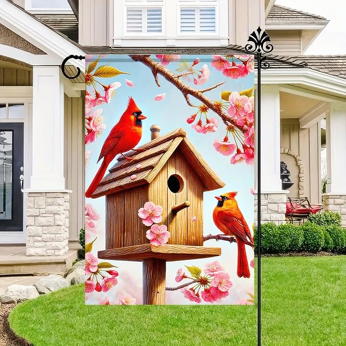 BlissYard Spring Welcome Cardinal Garden Flag 12x18 Double Sided Floral Red Bird Cardinal Yard Flags for Outside Holiday Seasonal Garden Decor Porch Lawn Outdoor Decorations Banner