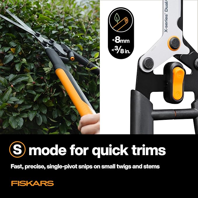 Fiskars DualAction Hedge Shears, 2-in-1 Fast Trimming & PowerCut Hedge Trimmer, Precision-Ground Steel Blades for Clean Cuts, Shock-Absorbing Bumpers & SoftGrip Handles for Comfort