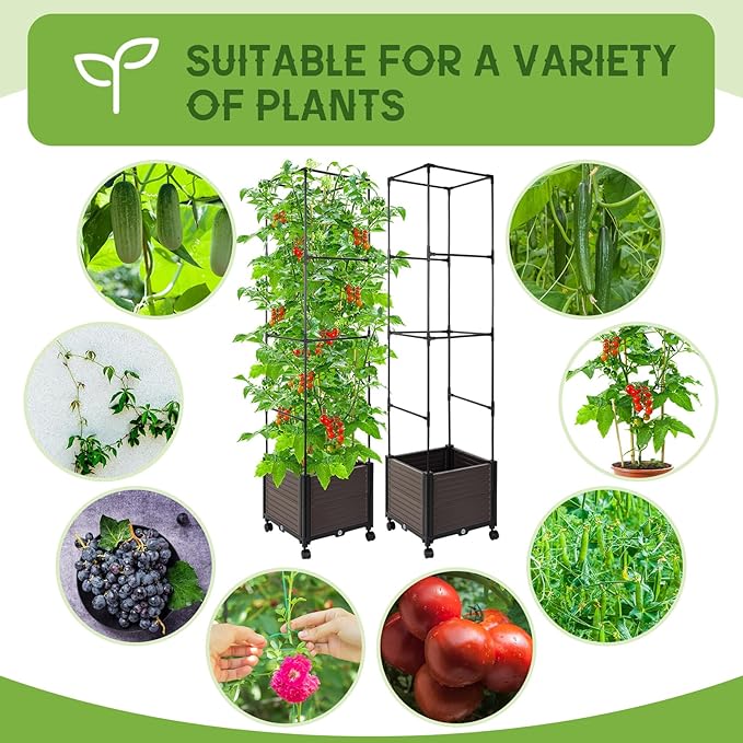 Barydat 2 Pack Raised Garden Bed Planter Boxes with Trellis, 67'' Hight Tomato Extra Large Planter Plants Raised Garden Beds Outdoor with Legs for Climbing Vegetables Plants Tomato Cage Outdoor Garden