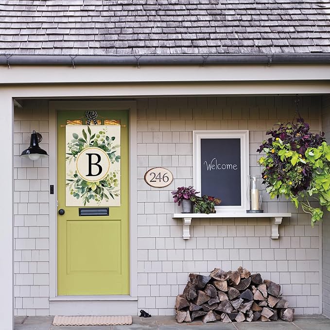 AVOIN colorlife Monogram Letter B Floral House Flag 28x40 Inch Double Sided Outside, Family Last Name Initial Yard Outdoor Decoration