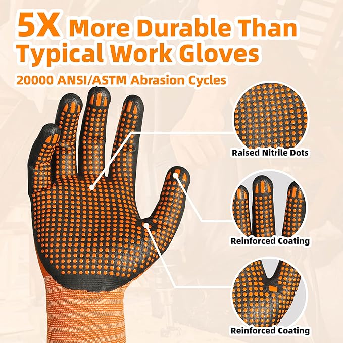 Schwer 12 Pairs Safety Work Gloves MicroFoam Nitrile Coated, Certified Level 6 Abrasion & A1 Cut Resistant Working Gloves with MicroDot Grip, Touchscreen, Used for General Work, Gardening, LT5619, L