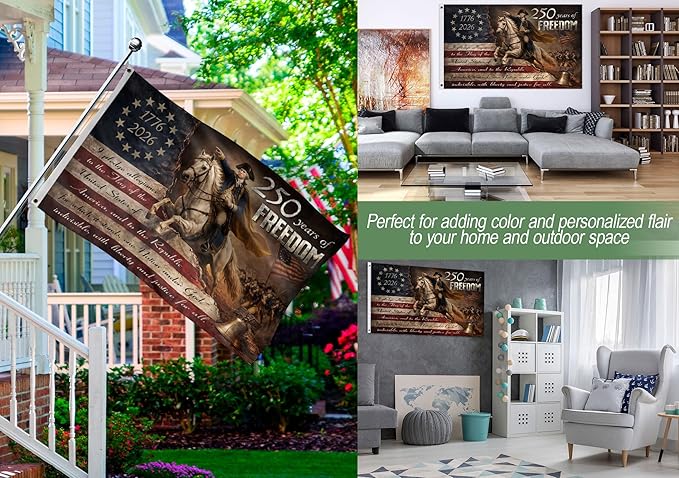 250th Anniversary Banner, 250 Years Of Freedom Flag 4x6 Ft, 250 Anniversary Usa Flag With Brass Grommets, Front & Back Printed, Patriotic Flags Decor House, American Flags With Eagle 1