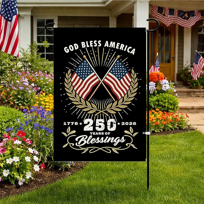 250th Anniversary USA Garden Flag for Outside 1776-2026 Patriotic American Flag Double-Sided Waterproof Yard Flag 12x18 Inch 4th of July Decorations USA 250th Merchandise God Bless America 3