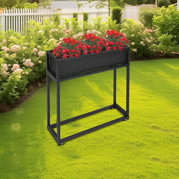 Raised Garden Bed, Standing Metal Growing Bed Planter Box Stand with Legs for Backyard Patio Balcony Outdoors or Indoors (28 * 8 * 28in)