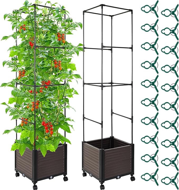 Barydat 2 Pack Raised Garden Bed Planter Boxes with Trellis, 67'' Hight Tomato Extra Large Planter Plants Raised Garden Beds Outdoor with Legs for Climbing Vegetables Plants Tomato Cage Outdoor Garden