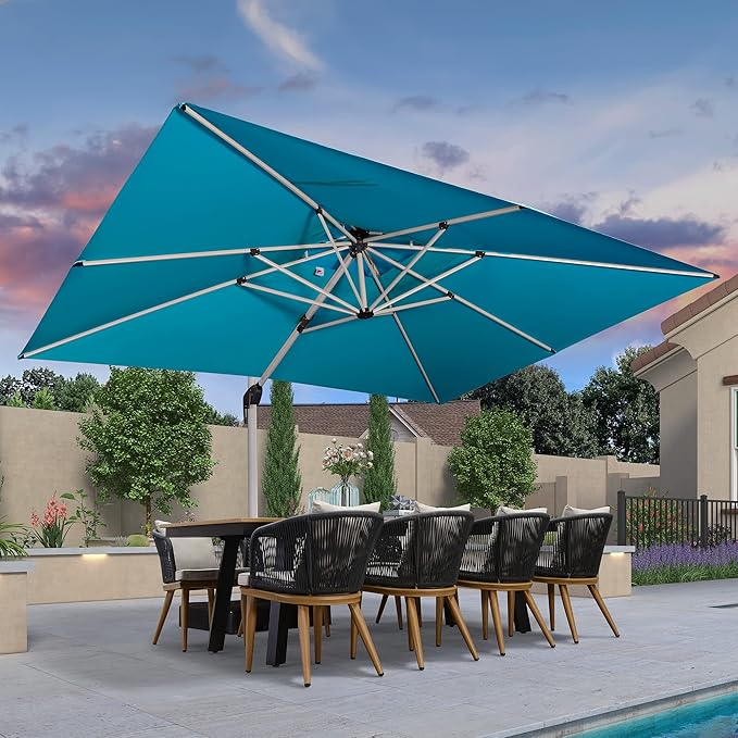 PURPLE LEAF 10' X 13' Patio Umbrella Outdoor Rectangle Umbrella Large Cantilever Umbrella Windproof Offset Heavy Duty Sun for Garden Deck Pool Patio, Turquoise Blue