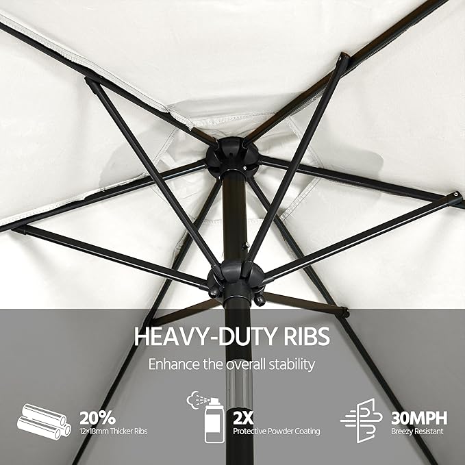 Yaheetech 9FT Patio Umbrella Outdoor with Heavy Duty Base Included,Table Umbrella with Push Button Tilt and Crank, UV Protection Waterproof for Yard/Outdoor/Wedding Parties and Events - White