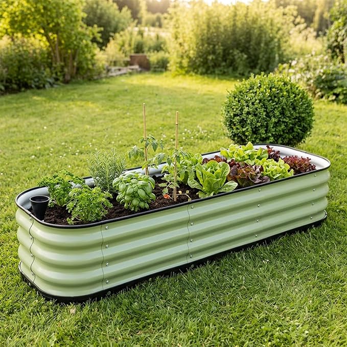 COWVIE Galvanized Raised Garden Bed Kit with Self Watering System, Metal Outdoor Planter Garden Boxes with Drainage Plugs for Vegetables, Herbs, Flowers
