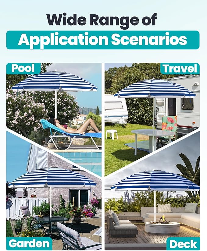 OutdoorMaster Beach Umbrellas for Sand with Sandbag & Anchor, 7.2ft Adjustable Umbrella for Beach Heavy Duty Wind, Portable UPF50+ Sunshade with Carry Bag for Patio