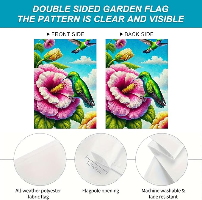 BlissYard Welcome Spring Summer Garden Flag Double Sided 12 x 18 Inch Hummingbird Bird Garden Yard Flag Flowers Seasonal Outside Outdoor House Decoration Floral Small Lawn Yard Home Decor