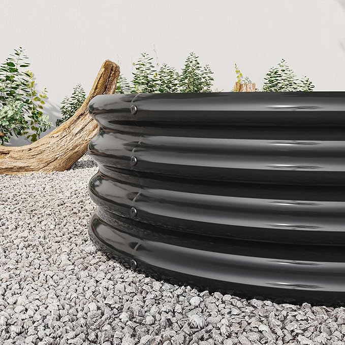 Raised Garden Beds Outdoor, Oval Large Galvanized Metal Planter Box with Kit, Above Ground Garden Bed for Vegetables Fruits and Flowers (Black, 6×3×1)