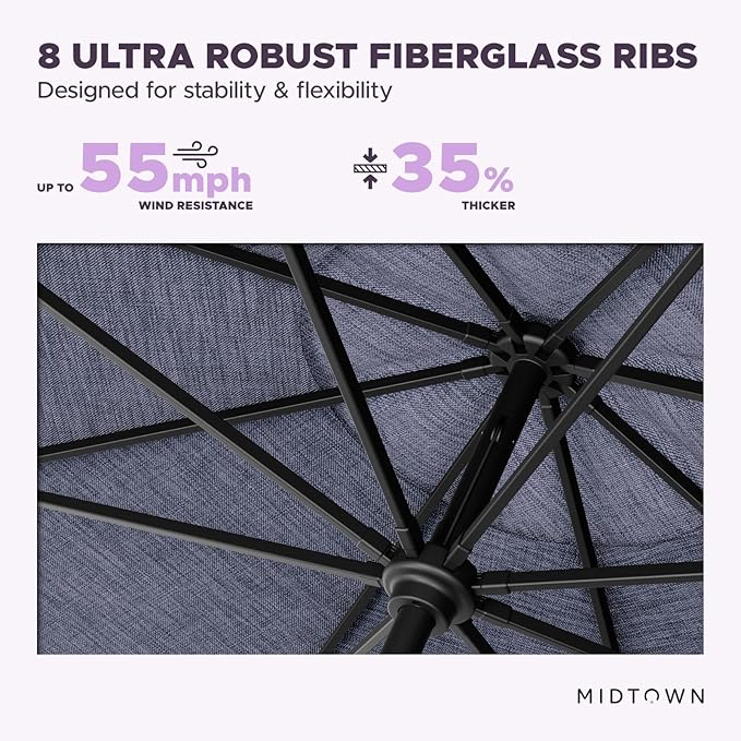 The Swilt 9 Feet Outdoor Umbrella With Terylast Purple Texture Polyester Fabric - Fiberglass Ribs, Auto-Tilt And Swivel Aluminum Frame Patio Umbrella For Deck, Garden, Pool - Black Pole