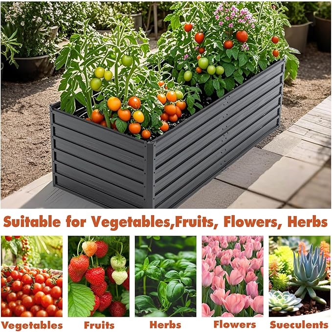 Anwick 6x3x2 FT Galvanized Raised Garden Bed Kits - Garden Planters for Outside, Rectangular Metal Planters Box, Deep Root Planters for Outdoor Plants Vegetables Flowers (6x3x2FT)