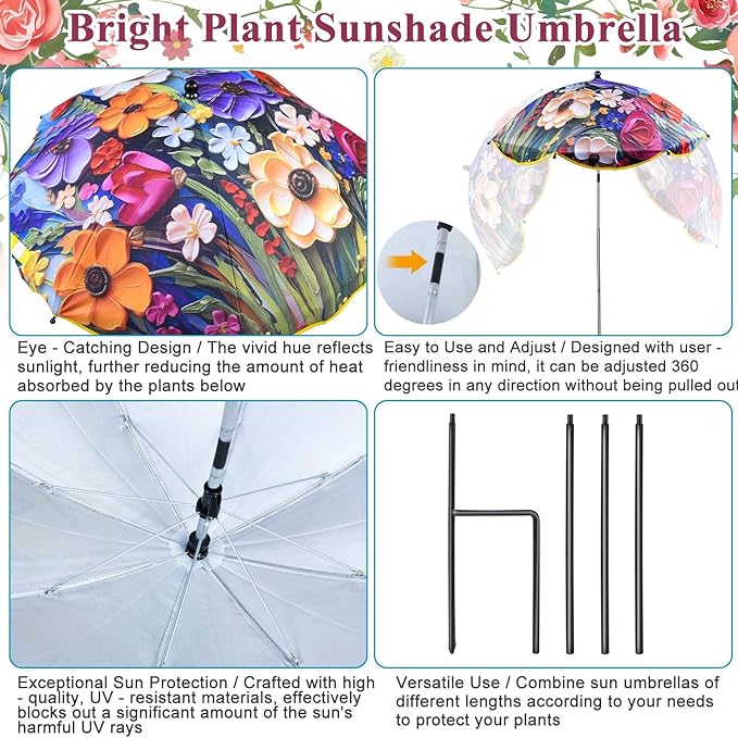 Plant Umbrellas for Outdoor Plants 50inch Higher 26inch Canopy Adjustable Angles Plant Shade Umbrella Sturdy Garden Shade Cover Sun Protection Umbrella for Potted Plants Garden Bed Flower Pot