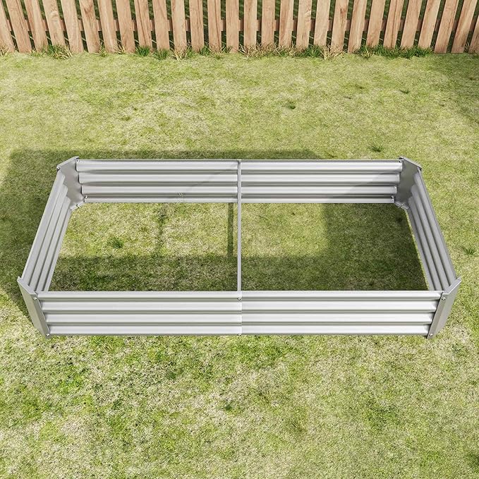 Raised Garden Beds Outdoor, Rectangle Galvanized Metal Planter Box with Kit, Above Ground Garden Bed for Vegetables Herbs Flowers and Plants (Silver, 6×3×1)