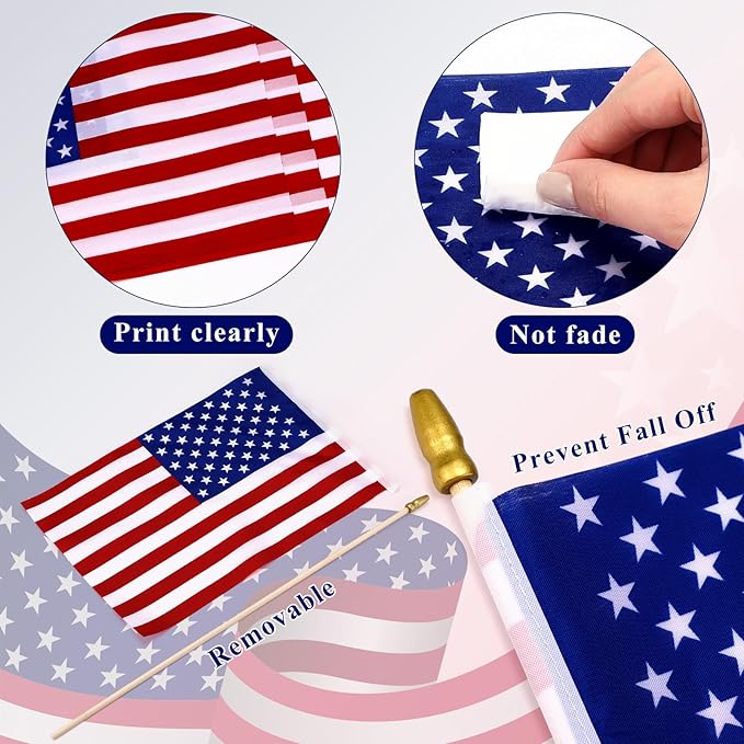 Shimeyao 200 Pcs American Flag Bulk - 8" x 12" Handheld USA Flags on Wooden Stick Set for 4th of July, 250th Anniversary, Patriotic Party, Memorial Day Decoration