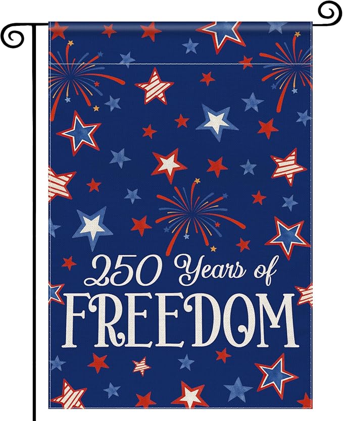 4th of July Garden Flag, 250 Anniversary USA Flag Patriotic America Memorial Day Blue Red Yard Decorations Outside Stars 250 Years of Freedom Fourth of July Garden Flag Double Sided Waterproof 12x18 Inch