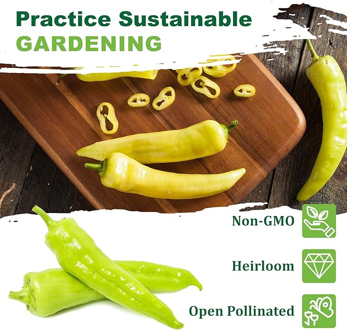TKE Farms & Gardens - Sweet Banana Pepper Seeds for Planting, 1 Gram, 140+ Heirloom Seeds, Non-GMO, Instructions Included, Capsicum annuum, Qty 1