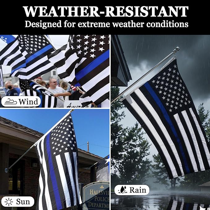 Thin Blue Line Flags 3x5 Outdoor - Embroidered Stars US Police Flag, Heavy Duty Back the Blue Lives Matter Stripe Banner with 2 Brass Grommets