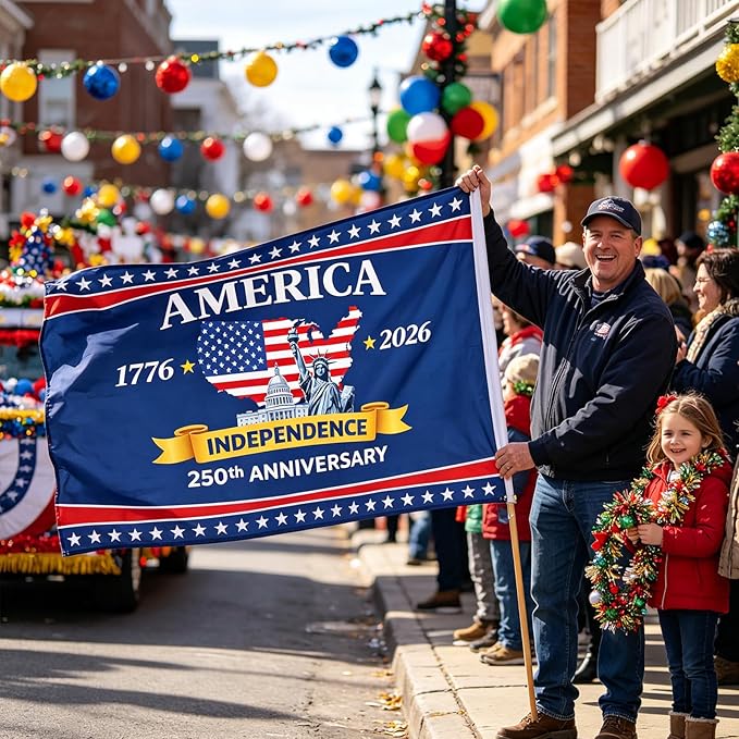 USA 250th Anniversary Flag 3x5 FT – Double-Sided Patriotic Polyester Banner with Brass Grommets, Fade Resistant Outdoor American Flag 1776-2026 for Garden, Porch, Yard, Memorial & Independence Day