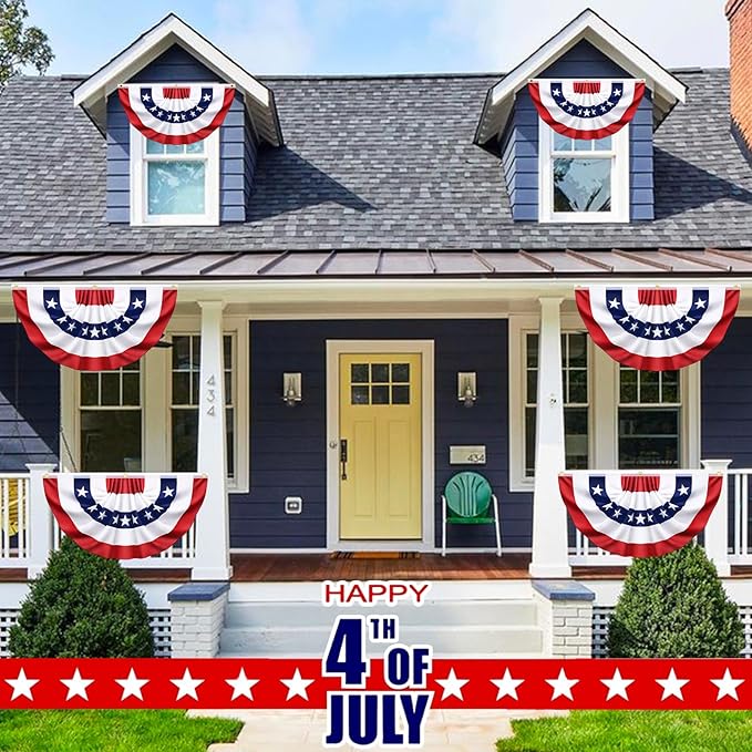4 Pack 250th Anniversary USA Pleated Half Fan Bunting Flags, 1.5 x 3 Feet Bunting Flags Outdoor Memorial Day Fourth of July Independence Day 4th of July Decorations