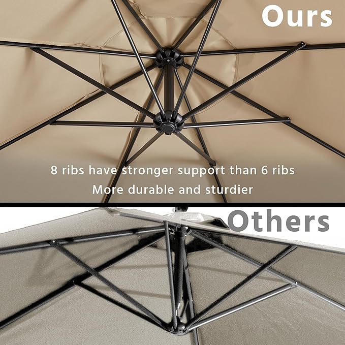 Yaheetech 10FT Patio Offset Umbrella - Cantilever Hanging Outdoor Umbrellas w/UV Protection & 8 Ribs & Handy Crank & Cross Base for Market/Garden/Lawn/Deck/Backyard/Pool - Tan
