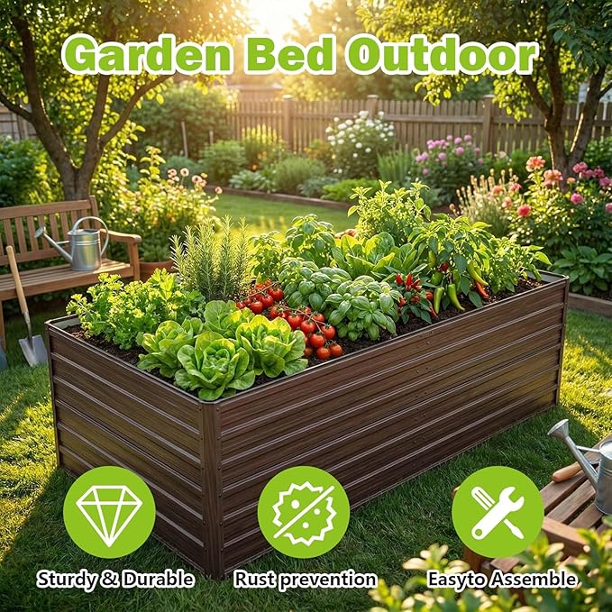 Metal Raised Garden Bed 8x4x2 FT, Outdoor Galvanized Planter Box with 4 Reinforced Bars,Rectangle Vegetable & Flower Beds for Herbs, Fruits, Planting (8x4x2FT-1PC)