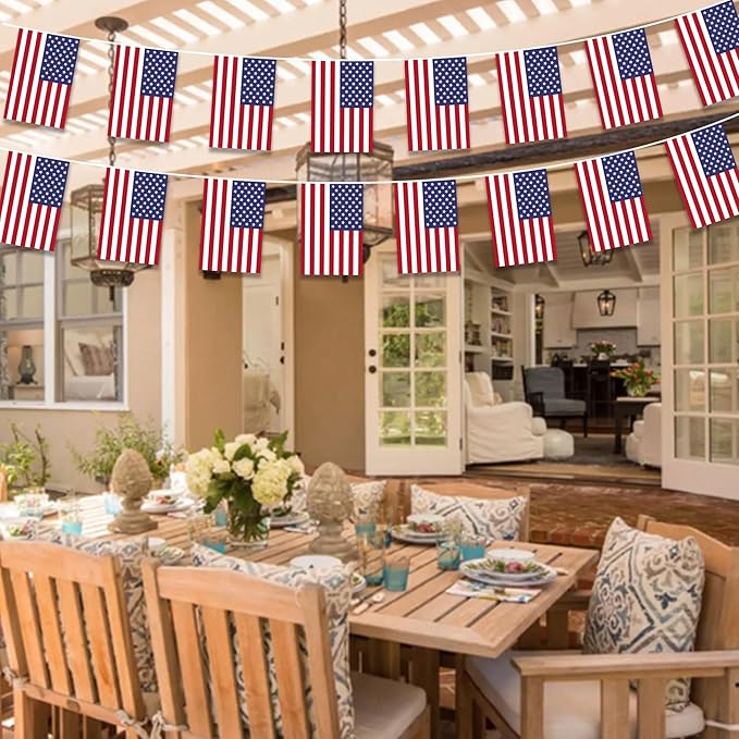 US Flags Small String Flag Banner Mini Hanging Flags Pennant Decorations For Schools,National Sports Events, Grand Opening,Patriotic Festival, Party, 20Ft 20 PCS