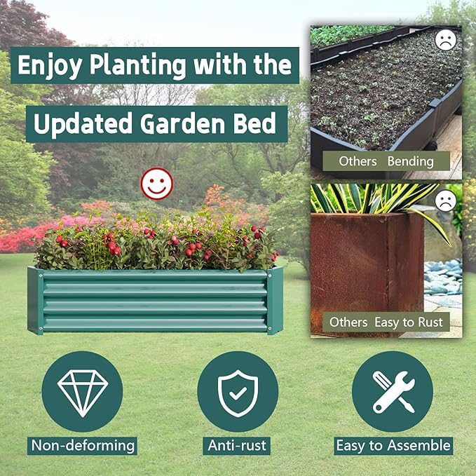 Metal Raised Garden Bed Outdoor Galvanized Raised Garden Bed 4×2×1ft Rectangle Planter Raised Beds Raised Planter Box for Gardening Vegetables Flowers and Herbs, Green