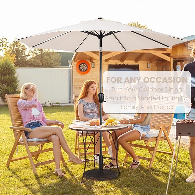 Sun-Ray 9' Round Patio Umbrella with Push-Button Tilt and Hand Crank Lift System, Market Umbrella for Porch, Deck, and Patio