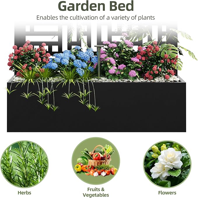 Metal Planter with Trellis, 70" x 43.3" x 16" Metal Raised Garden Bed, Planter Box with Trellis Privacy Screen, Planter Box for Climbing Plants, Flowers, Vegetables, Fruits (1)