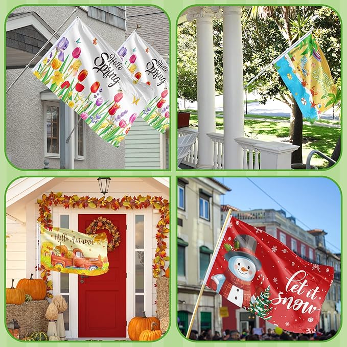 Batiyeer 4 Pcs Seasons Garden Flag for Outside Double Sided 3 x 5 ft Spring Summer Autumn Winter Holiday House Flag Banner with Grommets Photo Backdrop Outdoor Party Supplies(Stylish Style)