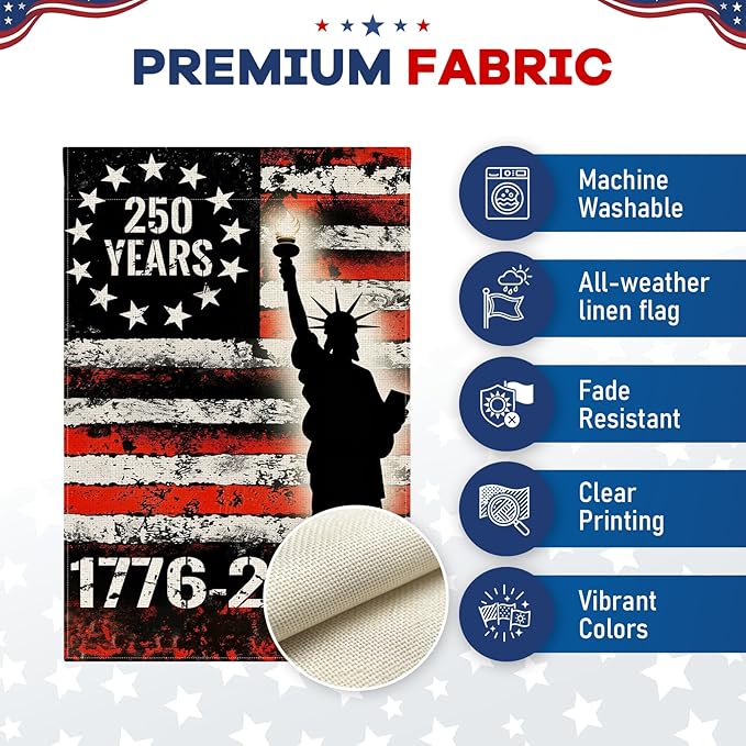 250th Anniversary America Garden Flag, 12x18 Inch Double Sided Design, 1776-2026 USA Yard Decoration for Independence Day