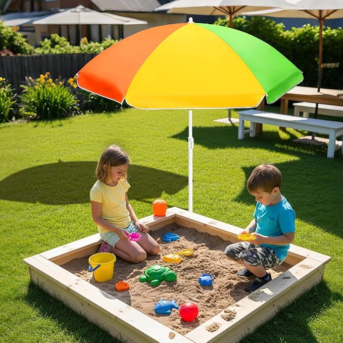 Abbylike 47 Inch Beach Umbrella for Water Table Picnic Table Shade Heavy Duty Portable Adjustable Height Sandbox Umbrella UV Protection for Beach Park Backyard Camping Garden Outdoor