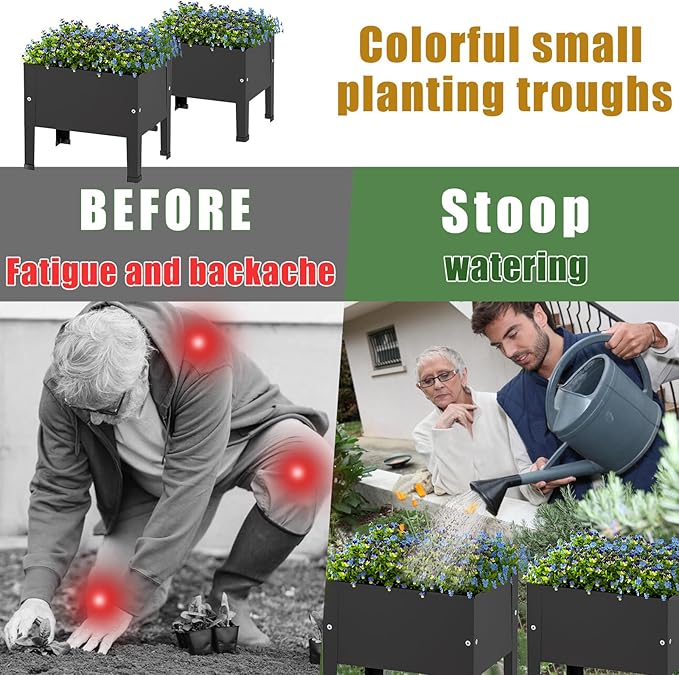 aboxoo 2 Packs 14 Inch Small Planter Raised Garden Bed with Legs,Outdoor Metal Planter Box for Patio,Elevated Garden Bed for Vegetables Flower Herb(Black)