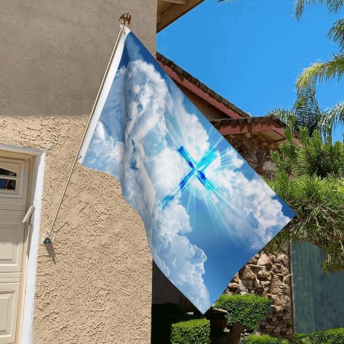Jesus Lion Goat Cross Faith Flag 3x5 Ft Outdoor Indoor Garden Yard Banner Outdoor Decorative Sign