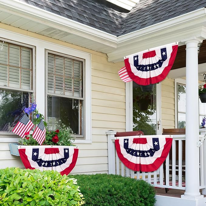 1.5 x 3 FT Fourth of July Decorations, 2 PCS 4th of July Banner, Patriotic Bunting US Pleated Fan Flags American Flag USA 250th Anniversary Independence Day Memorial Day Outside Home Yard Porch Decor