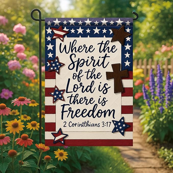 Christian Garden Flags For Outside 12x18 Inch Double Sided Religious Patriotic American God Family Country Bible Verse Jesus Faith Yard Decor Where The Spirit Of The Lord Is There Is Freedom