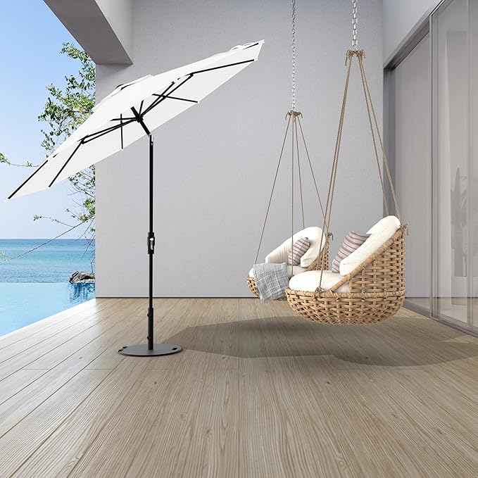 Midtown Umbrellas – The Swilt 9 Ft Patio Umbrellas with 360° Swivel & Tilt Mechanism, 8 Fiberglass Ribs & Terylast Polyester Fabric for Backyard, Deck, Pool & Cafes - Ivory Canopy, Black Pole