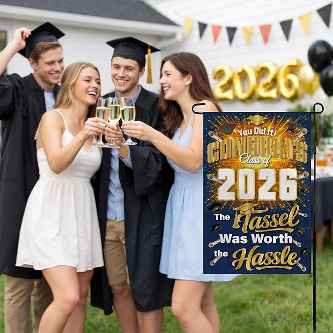 Graduation Yard Signs Class of 2026 - Class of 2026 Garden Flag | Graduation Decor Party Favors Supplies for Outdoor Indoor Double-Side Backdrop Banner for Garden Porch Patio Lawn Yard Home,12x18Inch (Blue)