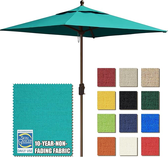 EliteShade USA 10-Year-Non-Fading 6x6Ft Square Market Umbrella Patio Outdoor Table Umbrella with Ventilation, Teal