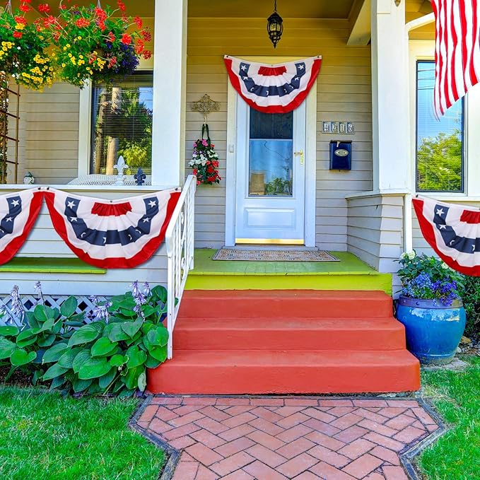 Tatuo 3 Pack 3 x 6 Ft American Pleated Fan Flags 4th of July Patriotic Decorations American USA Bunting Flag Stars and Stripes Banner for 250th Anniversary Independence Day Memorial Day