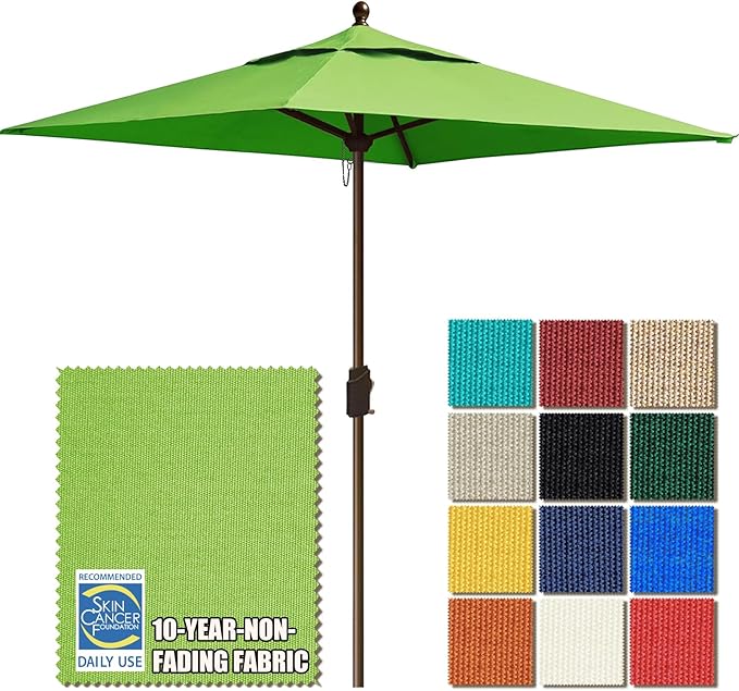 EliteShade 6x6Ft Rectangular Market Umbrella Patio Outdoor Table Umbrella with Ventilation and 5 Years Non-Fading Top,Macaw Green