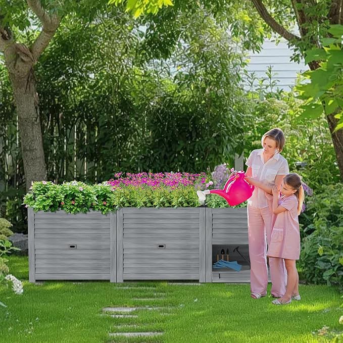 DoCred Wooden Raised Bed Garden with Storage Box, 34" x 18" x 30" Elevated Large Planter Box for Herbs, Vegetables, Flowers Backyard Patio Gardening Balcony