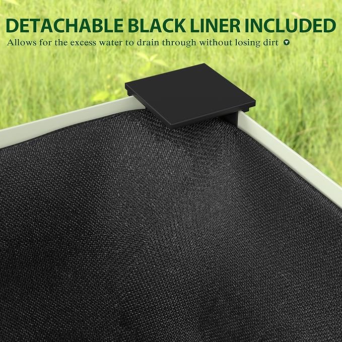 BlueWish 48"W x 24"D x 34"H Outdoor Galvanized Garden Bed, Elevate Raised Bedwith Detachable Black Liner, Rolling Casters, Storage Shelf, Movable Planter Boxes for Gardening, Vegetable, Flower, Beige